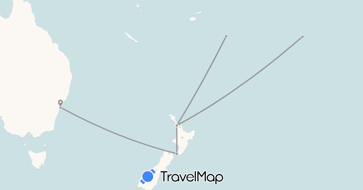 TravelMap itinerary: plane in Australia, Cook Islands, New Zealand, Tonga (Oceania)